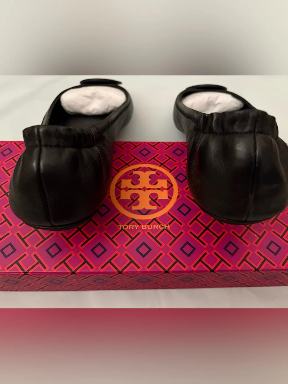 Tory Burch Minnie Travel Ballet Flat in Black Leather Authentic